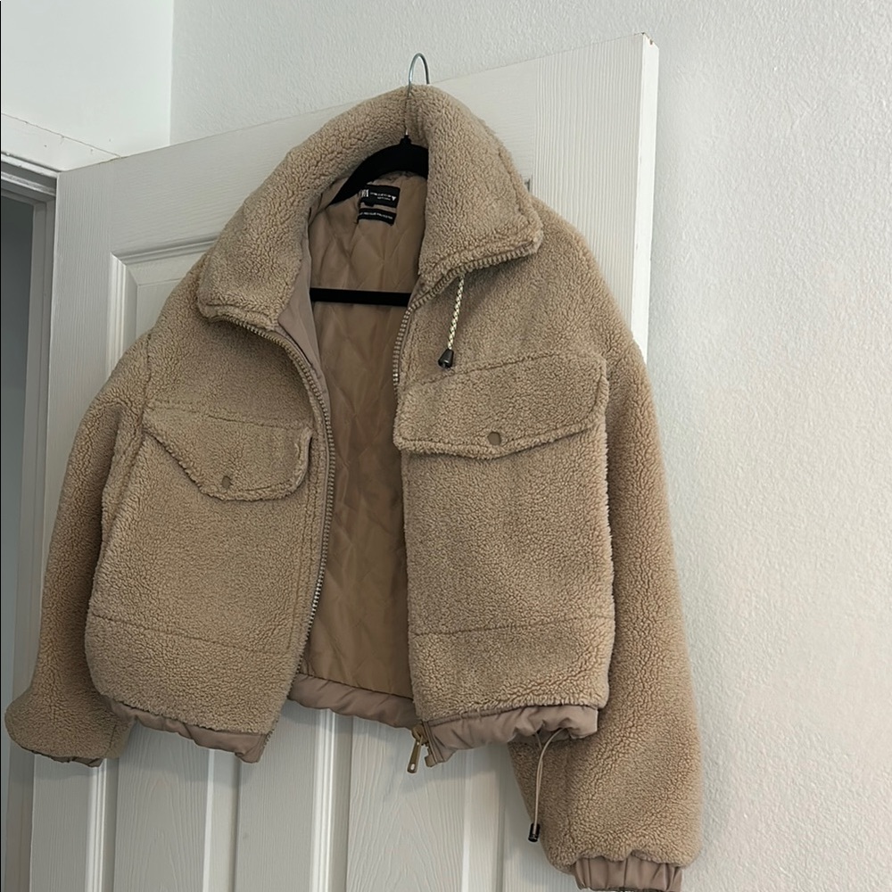 Zara Tan Sherpa Cropped Jacket